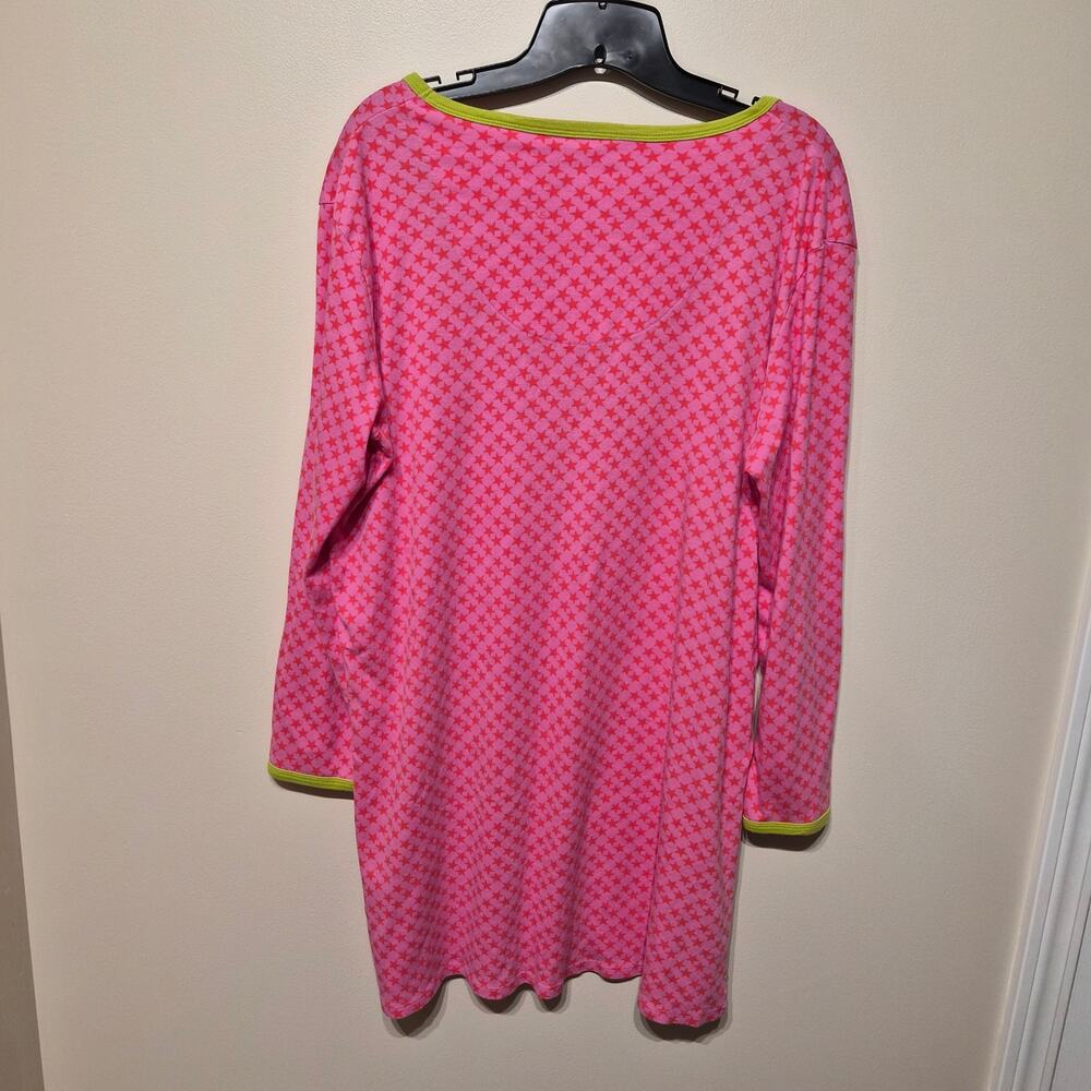 Victoria's Secret Sleep Shirt Nightgown Medium Hot Pink Green Long Sleeve - Picture 4 of 7